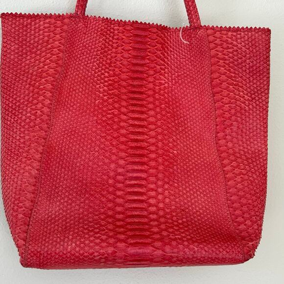 Carlos Falchi Python Leather Tote Bag Exotic Embossed Shoulder Bag coral Orange - Picture 3 of 14